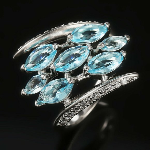 FINAL SALE BEAUTIFUL Aquamarine .925 Sterling Silver Ring - Picture 2 of 5